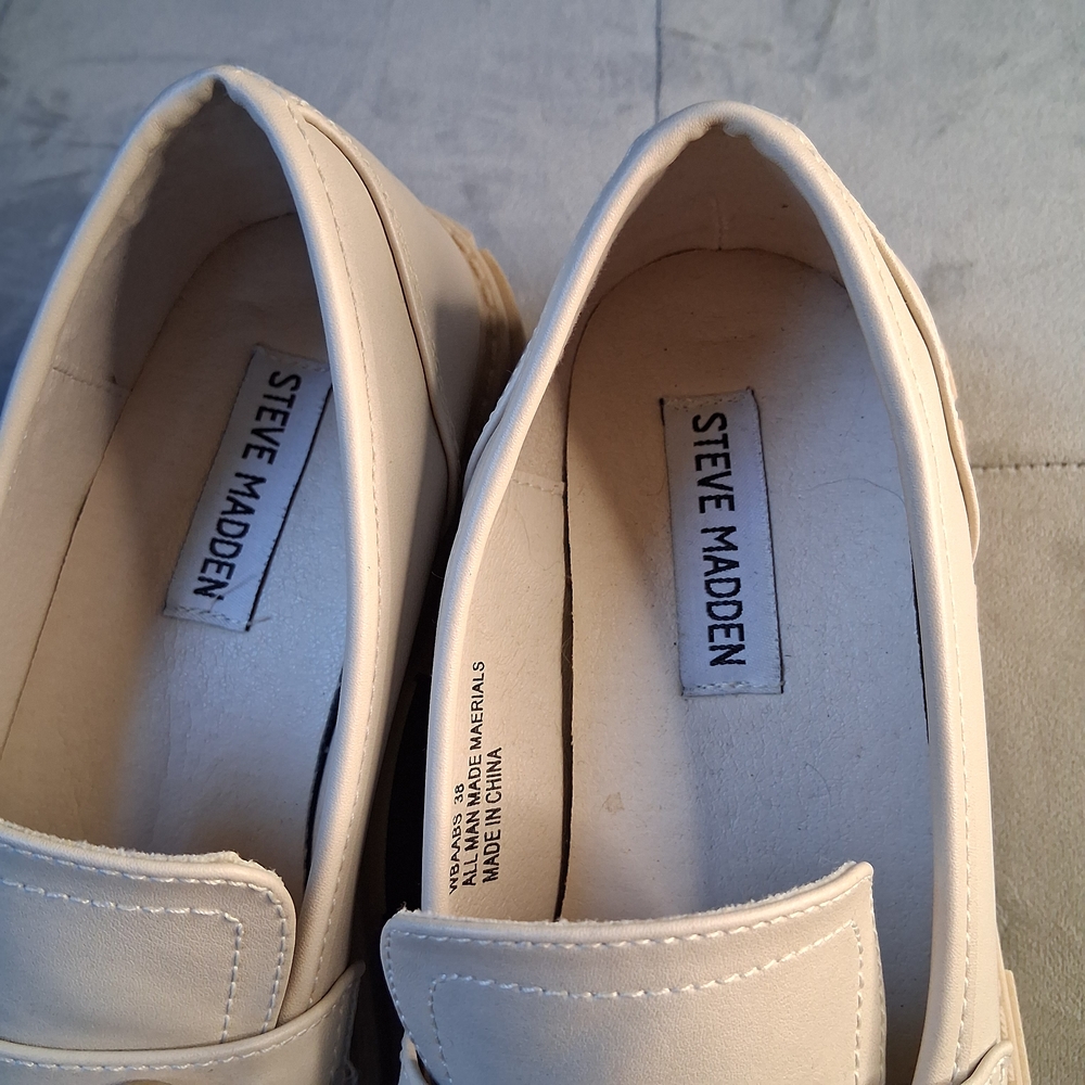 Steve Madden Approach Chunky Platform Loafers - Cream Gold Horsebit Size 7.5 - Picture 10 of 15